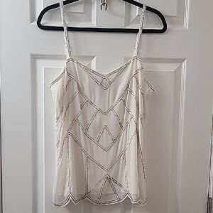 White House Black Market Elegant White Beaded Women's Tank Top